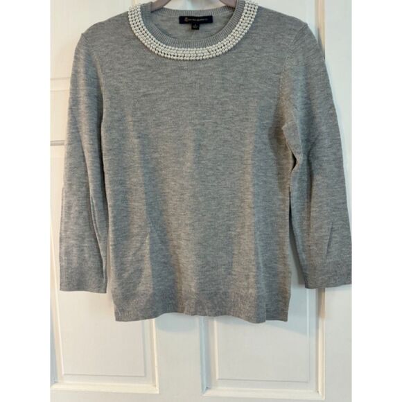 NWT Brooks Brothers Women's sweater top with pearl neckline, grey, size S - Picture 1 of 6